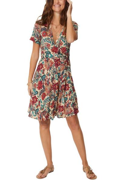 Robe fluide imprimé motif fleur à coupe courte portefeuille