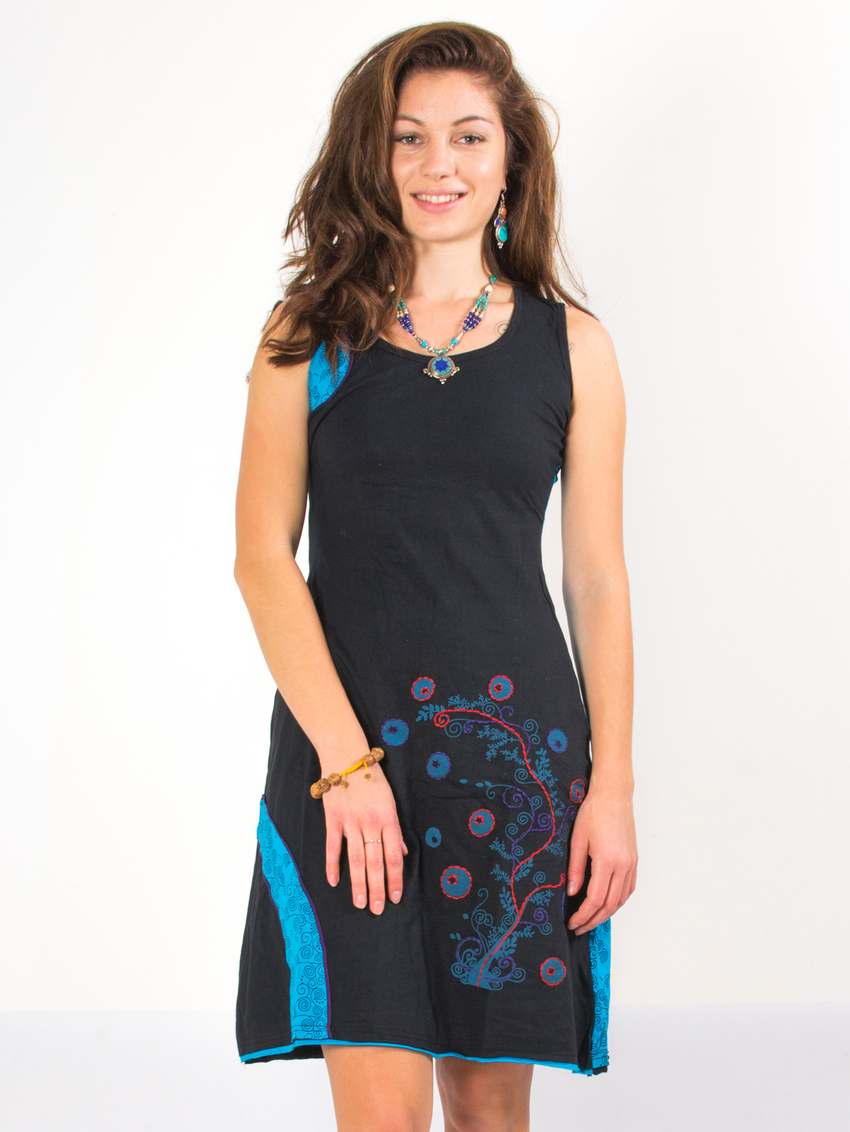  Robe bicolore noire et bleue à motif arbre japonais