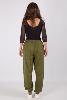 Pantalon bouffant ethnique en coton léger vert kaki uni