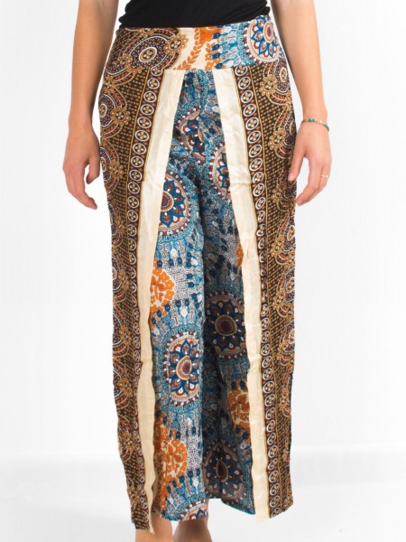 Pantalon fendu devant ample à motif mandala dentelle bleu pétrole