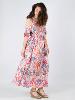 Robe longue fleurie bohème à nouer manche couvrante 