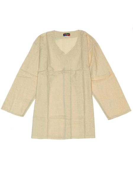 Chemise beige col croisé homme manche longue ethnique