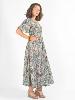 Robe longue cache-coeur noire et bleue imprimée floral