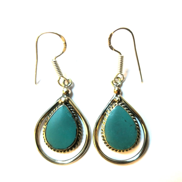 Boucles d'oreilles népalaises paisley turquoise