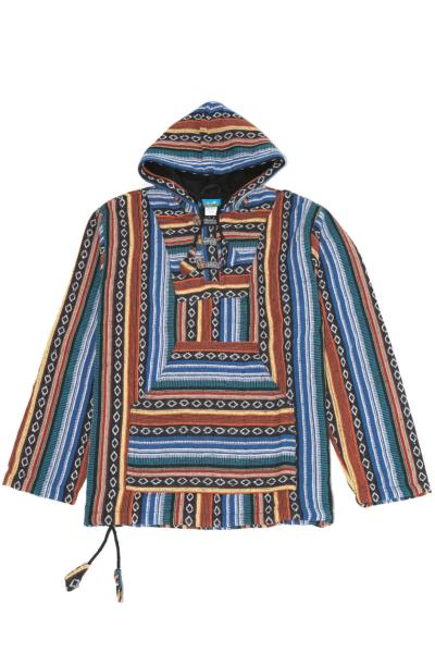 Blouson à capuche doublé polaire tissage traditionnel bleu