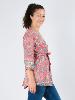 Long gilet kimono cache-coeur motif floral ethnique rose