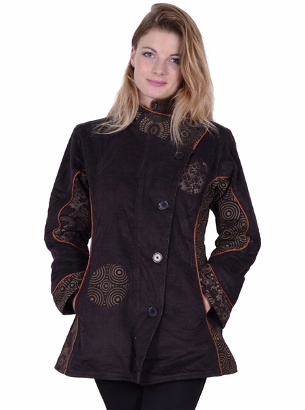 Manteau en velours  café aux motifs ethniques