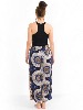 Pantalon ample avec fente devant motif plume de paon bleu marine